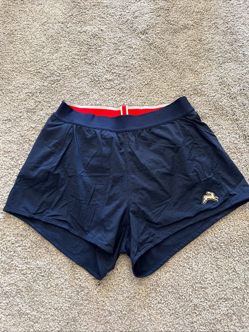 Tracksmith Speed Session Shorts Navy Blue Lined Gold Rabbit Running Athletic